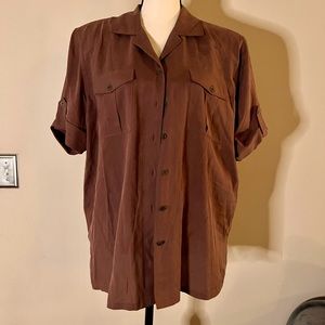 Women’s Anna and Frank Brown Silk Button Down Blouse Size XL